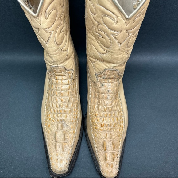 El Patron Don Julio Alligator Print Cowboy Boots Tan Beige Size Mens 27.5 US 8.5 - Picture 2 of 12